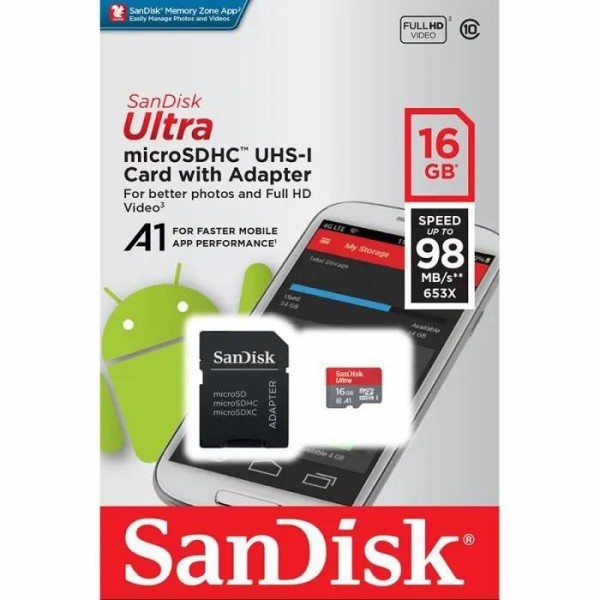 CARTE MEMOIRE SD 16GB ULTRA SANDISK CLASS 10