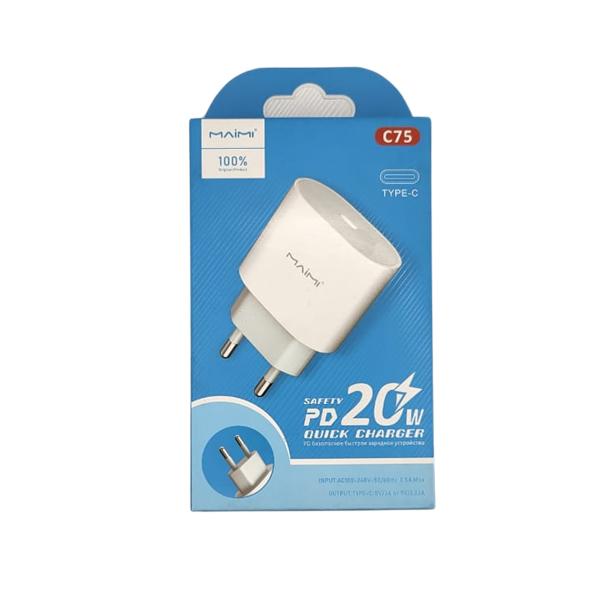 BOITIER CHARGEUR C75 TYPE C PD 20W BLANC