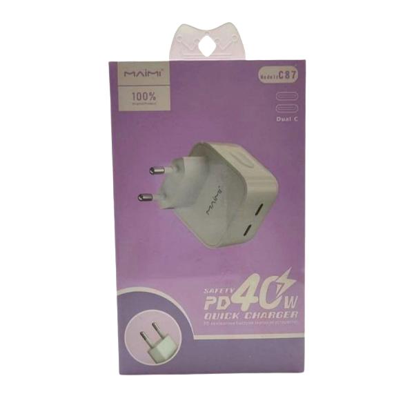 BOITIER CHARGEUR C87 DUAL TYPE C 40W BLANC
