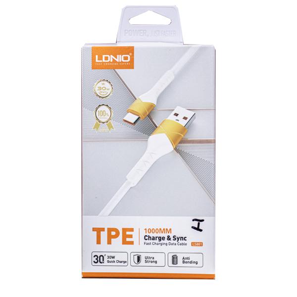 CABLE LS801 USB TO C LDNIO 1M BLANC (TPE CHARGE 30W & SYNC)