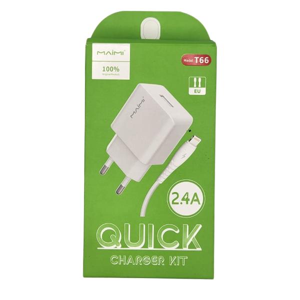 KIT CHARGEUR T66 IOS 2.4A QC AVEC CABLE BLANC IOS