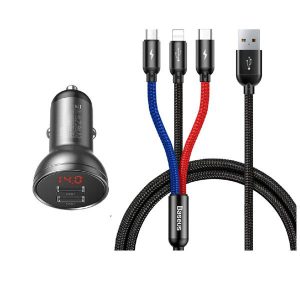 CAR CHARGER BASEUS SUIT THREE PRIMARY COLORS 3IN1 USB PB2259Z