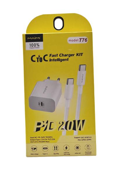 KIT CHARGEUR T76 CC 20W AVEC CABLE BLANC C TO C