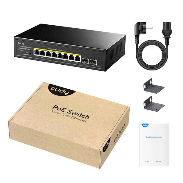 SWITCH CUDY POE+ 8 PORT GIGABITE WITH 2 PORT SFP GIGABITE 120W GS1008PS2