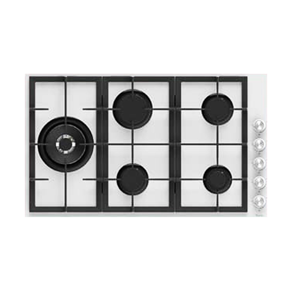 PLAQUE A GAZ ENCASTRABLE 90 CM / 5 FEUX BL236 VITRE BLANC