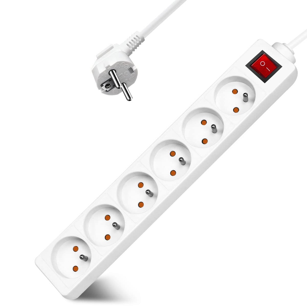 BLOC MULTIPRISE INGELEC 6 PRISES AVEC INTERRUPTEUR 1M