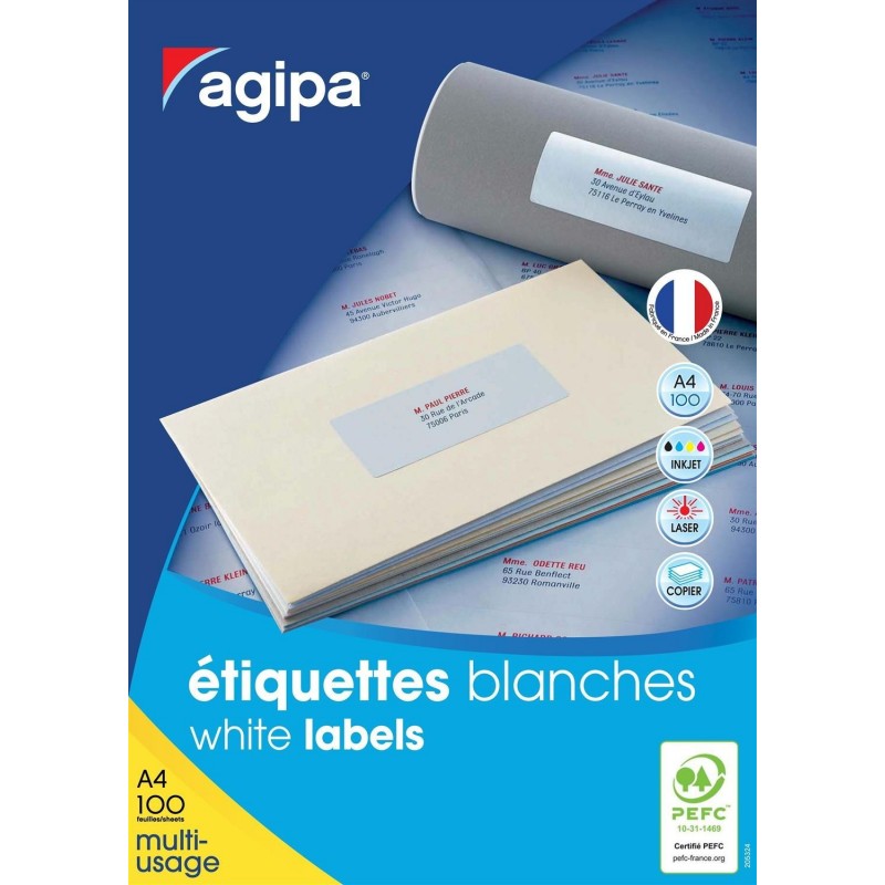 ETIQUETTE MULTI USAGE PRE-DECOUPES APLI AGIPA 38x21,2 (étui 100flles A4) 65 ETIQUETTES