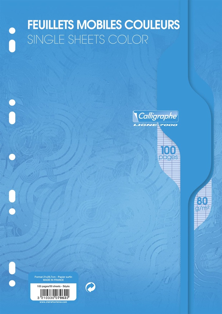 FEUILLE MOBILE CALLIGRAPHE BLEU A4 100P 80G 7962C