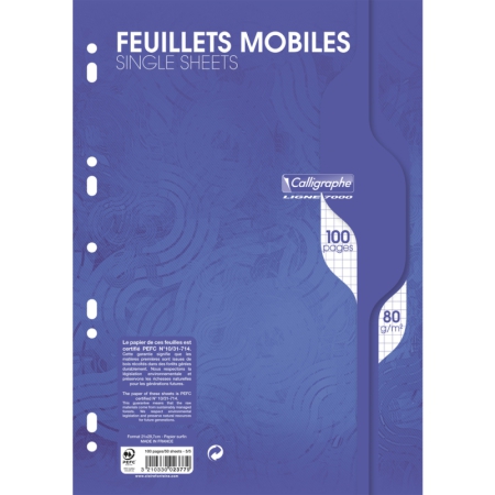 FEUILLE MOBILE A4 BLANC 5X5 100P CALLIGRAPHE 2377C 80G