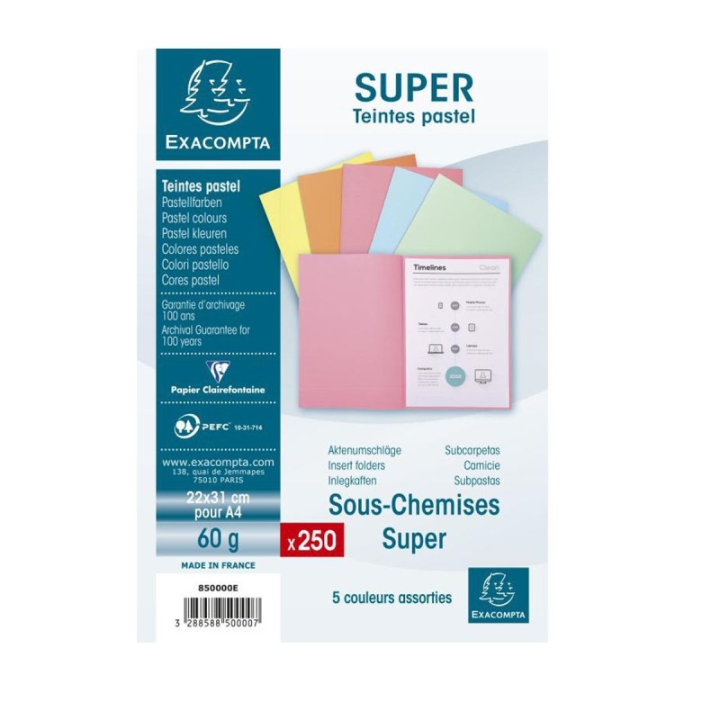 SOUS CHEMISE EXACOMPTA ASSORTIES SUPER 60G