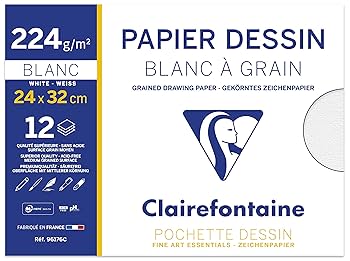 POCHETTE CANSON BLANC CLAIREFONTAINE 24*32 224G 96176C 12 FEUILLES