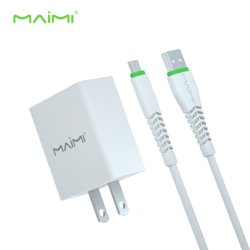 [STO:KIT -05927] KIT CHARGEUR T13 MICRO USB 2.1A AVEC CABLE BLANC MICRO