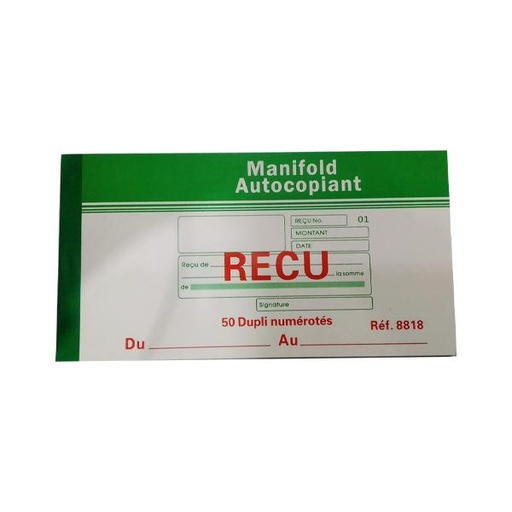 [STO:CARN-02040] CARNET DE RECU AUTOCOPIANT 50 DUPLI 8818