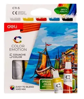 [STO:GOUA-04895] GOUACHE 5COULEURS 12ml DELI DEC11-5